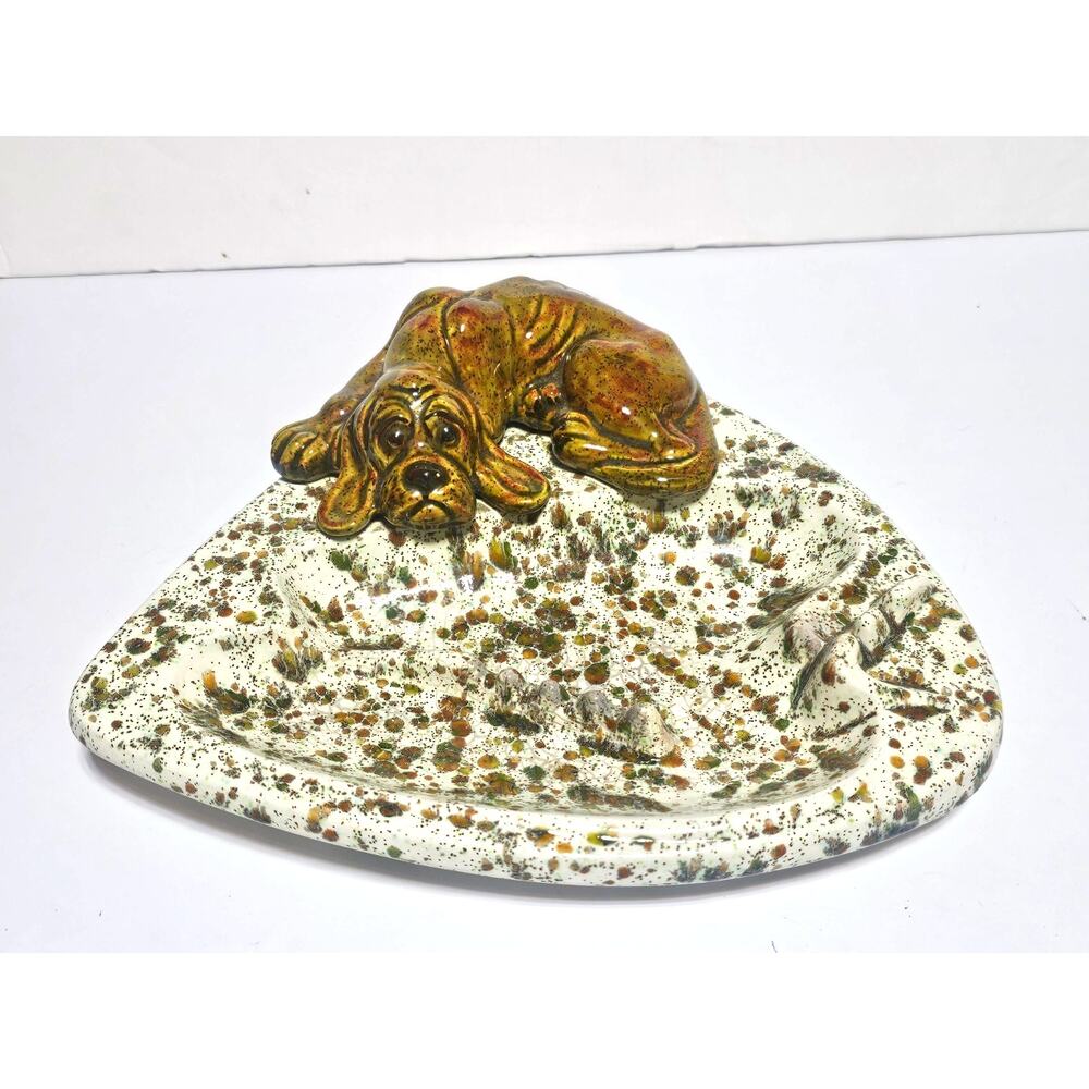 VTG Ceramic Glazed Basset Hound Dog Ashtray Mid Century